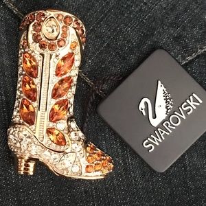 SWAROVSKI Crystal Cowboy Boot Brooch